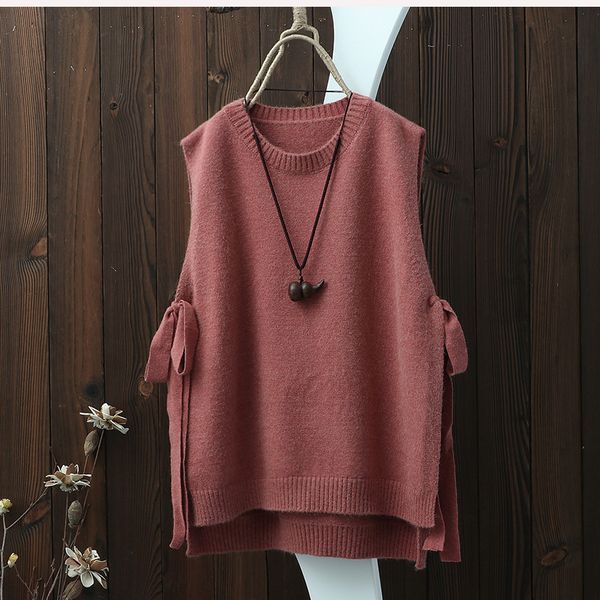 

women's vests spring o neck pullover sleeveless knitted vest women side bandage thin hollow out loose side split waistcoat outerwear 22, Black;white