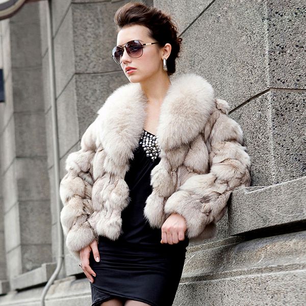 

women's fur faux style lady real coat winter warm natural collar slim short jacket brand fashion casual outerwear 221006, Black
