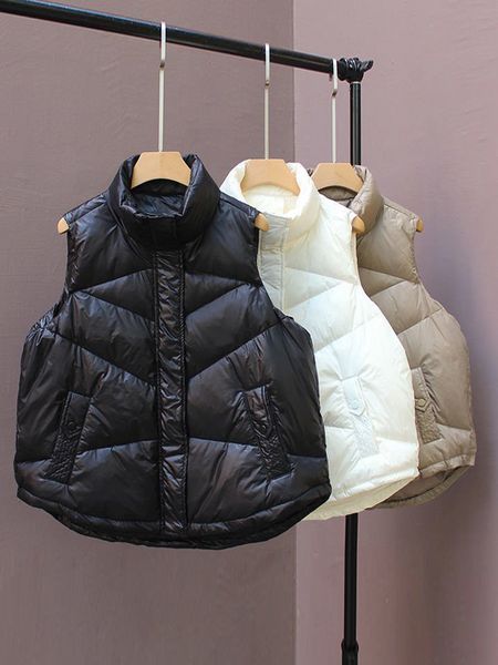 

women's vests janveny winter autumn 90 white duck down vest coat sleeveless ultra light puffer waistcoat windproof female parkas 221007, Black;white