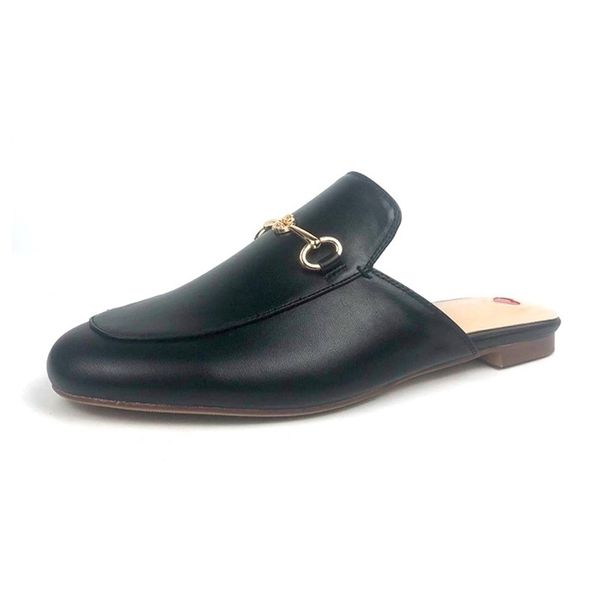 

slippers luxury designer brand women leather flat mules metal chain casual shoes outdoor big size 3446 221007, Black