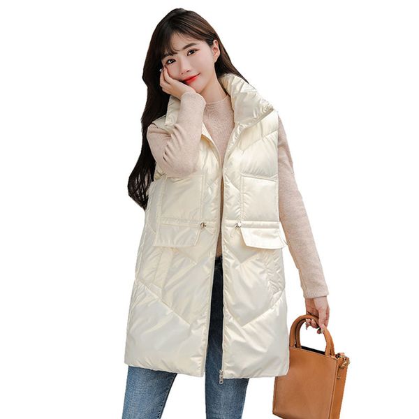 

women's vests glossy white duck down vest women autumn winter coat korean version loose female down waistcoat jacket trend f055 221007, Black;white