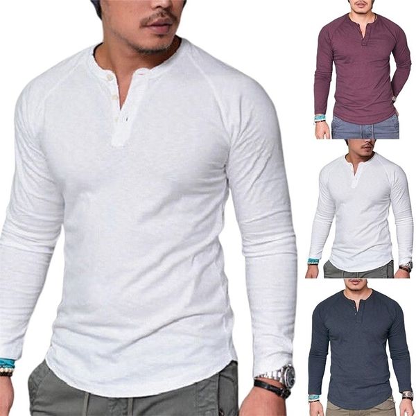 

mens tshirts men casual solid color o neck long sleeve button plus size slim blouse tshirt s4xl with comfortable 221007, White;black