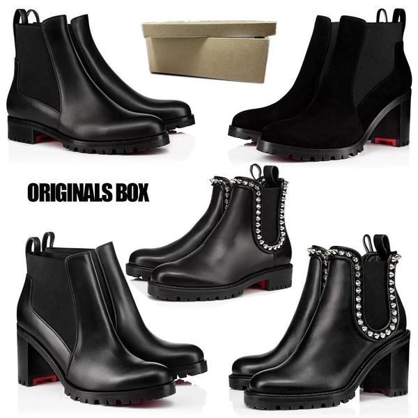 

women black leather ankle boots red bottoms high heels chunky heeled booty marchacroche calf leathers ankles booties platform rubber soles