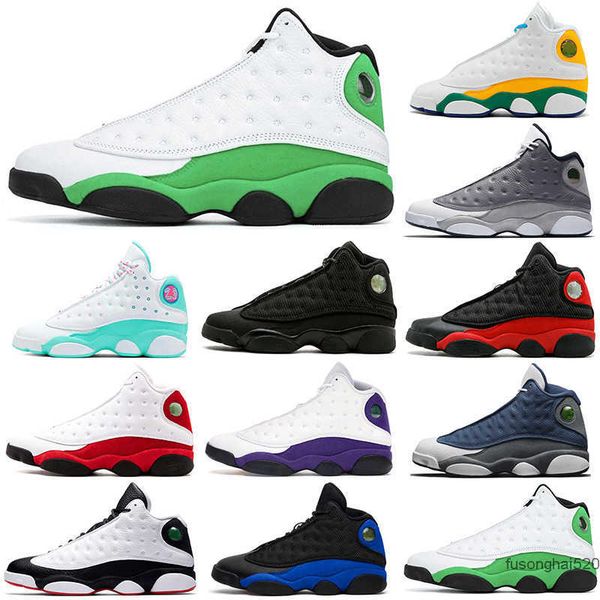 

wholesale original men basketball shoes 13s atmosphere grey aurora green black cat bred chicago court purple flint he got game