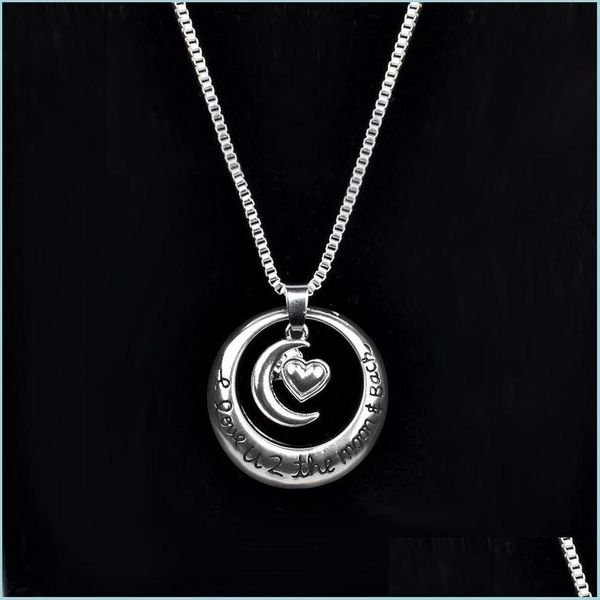 

pendant necklaces fathers day i love u 2 the moon and back circle with heart pendant necklace couples 159 u2 drop delivery 2021 jewel dhp81, Silver