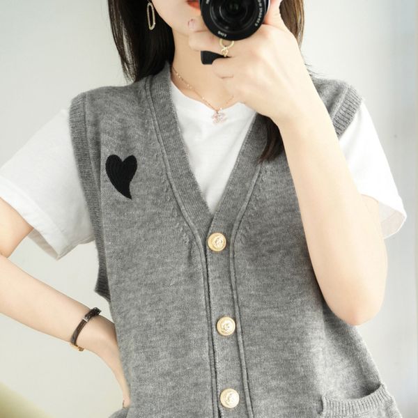 

women's vests 3921 grey white khaki knitted vest women vneck buttons slim sleeveless women's knitted vest waistcoat cardigan vest, Black;white