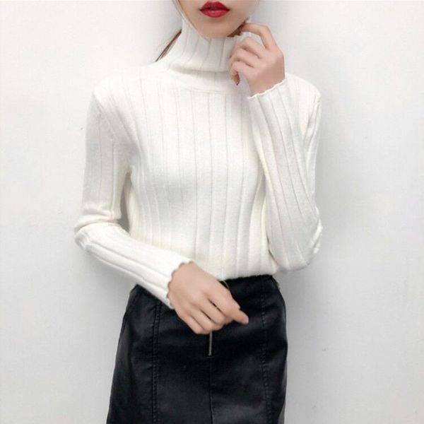 

women's knits tees autumn winter women knitted turtleneck sweater casual soft poloneck jumper fashion slim femme elasticity pullovers 2, White
