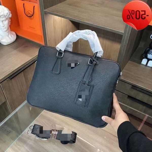 

designer bag big brand p family men's high end cross pattern official document bag head layer cow leather computer busins handbag facto