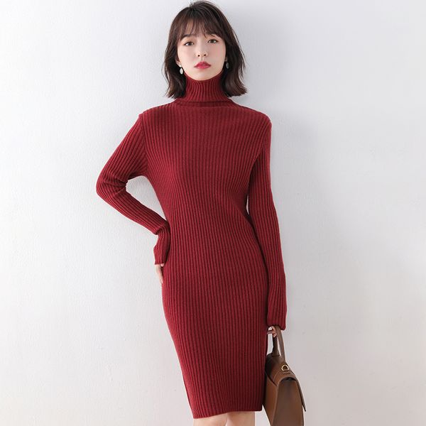 

women's knits tees longer dress fashion women cashmere sweater 100 pure wool turtleneck knitted pullove dresses winter striped long swe, White