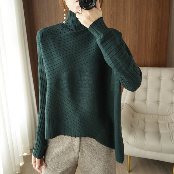 

women's knits tees turtleneck sweater women autumn solid long sleeve knitted pullover female thick loose cashmere wool bottoming shirt, White