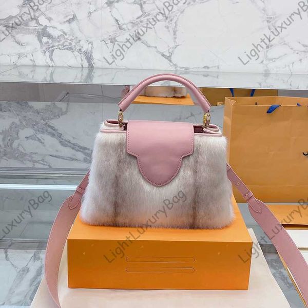 

fur handbag shoulder bag designer leather wallet mirror quality cross body for women classic famous brand shopping purses 220812