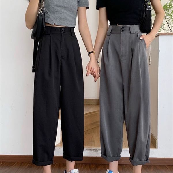 

womens pants capris jielur straight pants women bf style chic trendy anklelength trousers summer allmatch college classic teens pantalones 2, Black;white