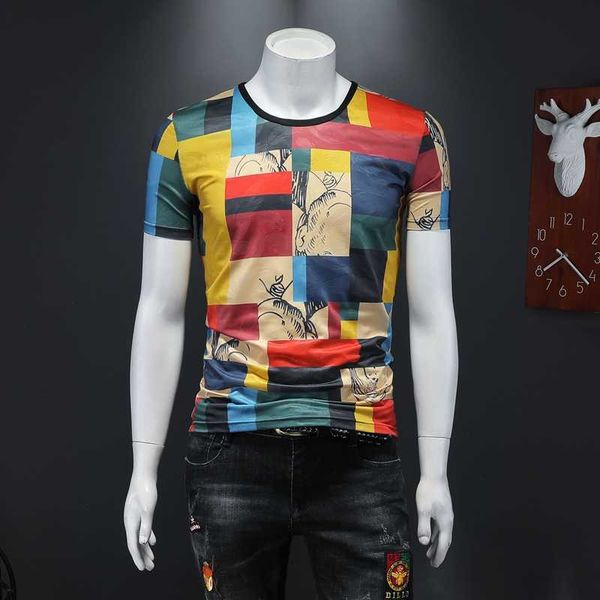 

men's t-shirts mens t shirt 2022 summer new streetwear men round neck short sleeve tshirt splice contrast color fashion lattice print t, White;black