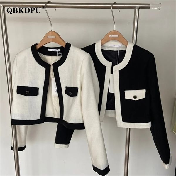 

womens jackets casual cropped jacket women small fragrance style elegant round neck long sleeve cardigan vintage design coat chaquetas mujer, Black;brown