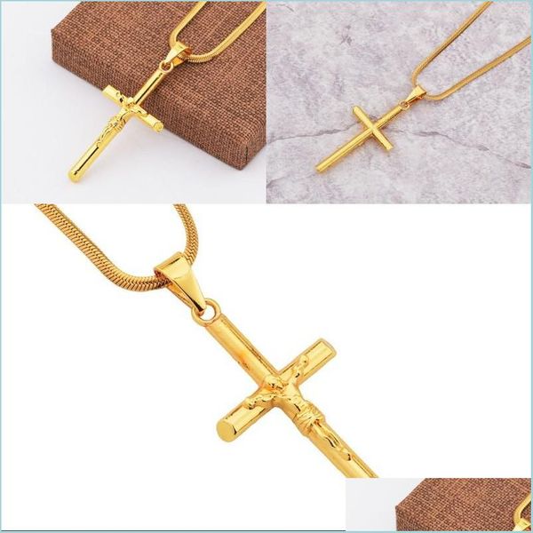 

pendant necklaces jesus cylinder cross pendant necklace women men gifts minimalist jewelry charms electroplated alloy chain drop deli dh07e, Silver
