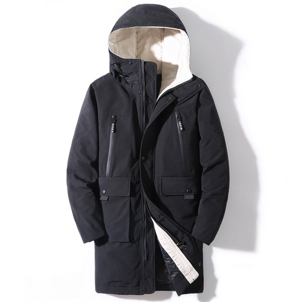 

men's down parkas brand winter down jacket men warm fashion windproof waterproof long down coat men hooded thick winter windbreaker men, Black