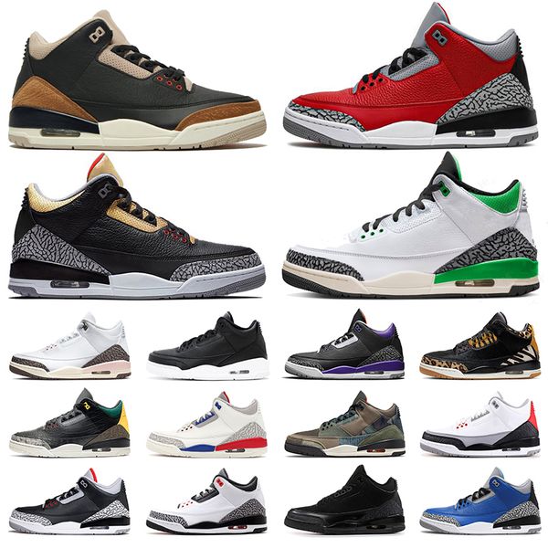 

mens womens new jumpman 3 animal instinct basketball shoes desert elephant fashion patchwork outdoor 3s sports big size 13 se unite fire red