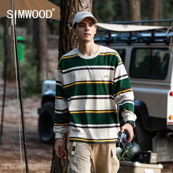 

men's t-shirts simwood 2022 autumn winter new oversize long sleeve striped t-shirts men cotton letter embroidery pullovers sk220870 t2, White;black
