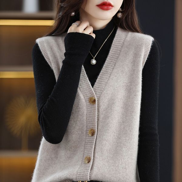 

women's vests 3912 autumn winter sweater vest woman vneck knitted vest sweater female buttons slim warm solid color cardigan knitwear w, Black;white