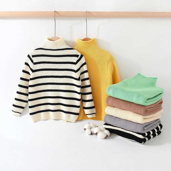 

pullover 2022 autumn winter 2 3 4 5 6 8 10 years child knitwear pullover solid color striped half turtleneck sweater for kids baby boys l221, Blue
