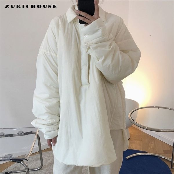 

women's down parkas zurichouse long oversized women's parkas lapel shirt pullover type overcoat female warm long sleeve winter coa, Black