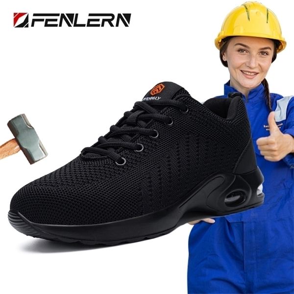 

boots fenlern men safety shoes women light weight work size 35 steel toe for winter shoes women safty sneaker 221006, Black