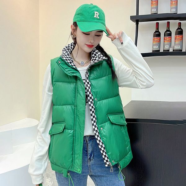 

women's vests contrast color cotton short autumn and winter casual student sleeveless jacket 221007, Black;white
