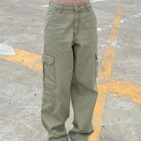 

women's jeans rapcopter y2k green cargo big pockets low waisted trousers harajuku casual basic sweatpants women retro sporty joggers 90, Blue
