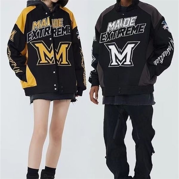 

mens jackets american autumn y2k design motorcycle jacket men and women loose ins hiphop racing baseball uniform embroidered 221006, Black;brown
