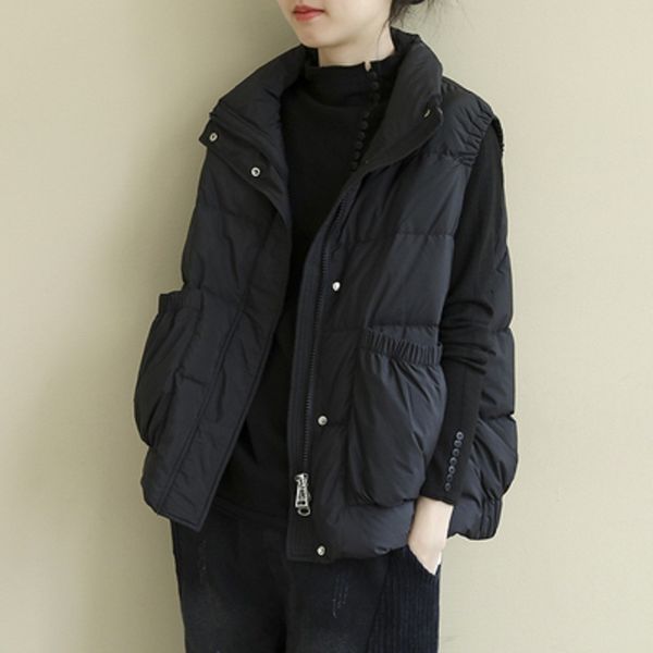 

women's vests 0401 beige black down cotton vest coat women loose harajuku casual vests female winter short waistcoat ladies sleeveless, Black;white