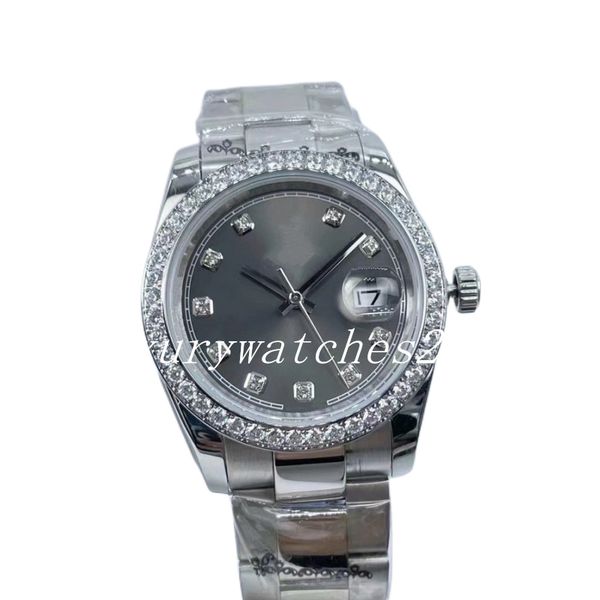 

6 styles men watch 41mm arab dial montre diamond stainless yellow gold & steel two tones ice out automatic mechanical movement wristwatch, Slivery;brown