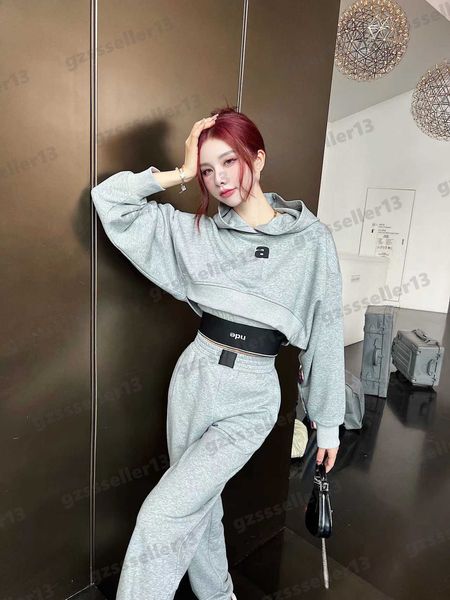 

wang tracksuit women two piece pants custom letter logo webbing design set short hooded sweatshirt and high-waist drawstring sweatpants two-, White