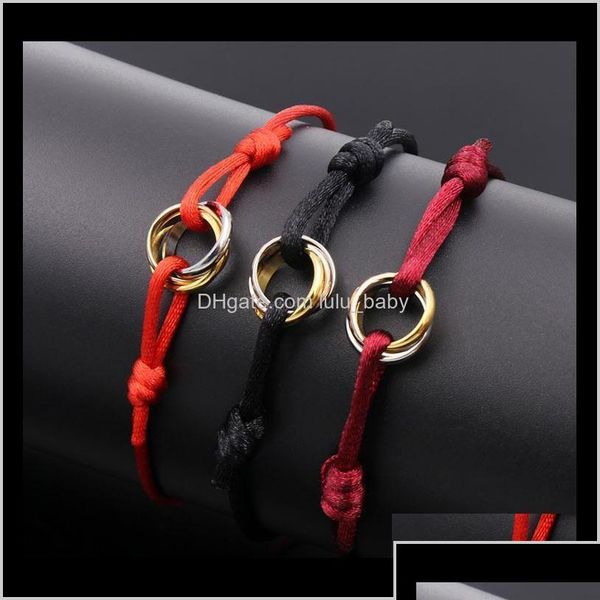 

charm bracelets charm drop delivery 2021 316l stainless steel trinity ring string bracelet three rings hand strap couple brac bdedome dhbtd, Golden;silver