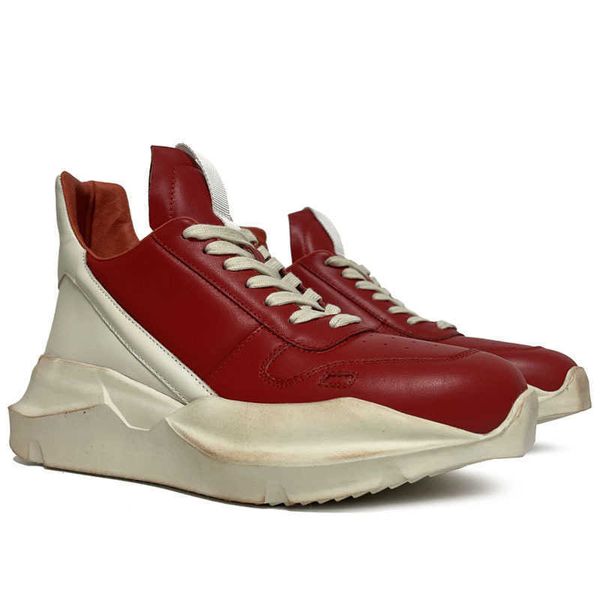 

22ss owen seak men leather casual luxury shoes trainers boots lace up women height increasing spring flats red sneakers, Black