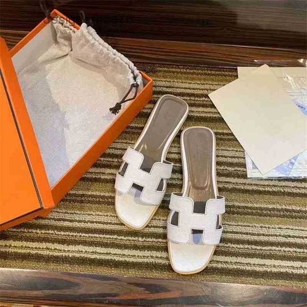 

designer hermee slipper shoes family leather sandals h women's 2022 summer fashion flip flops leisure wear beach flat bottom sandals 38, Black