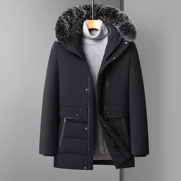 

men's down parkas grade down coat detachable fur collar men's black winter jacket men smart casual thick winter warm jacket 221006