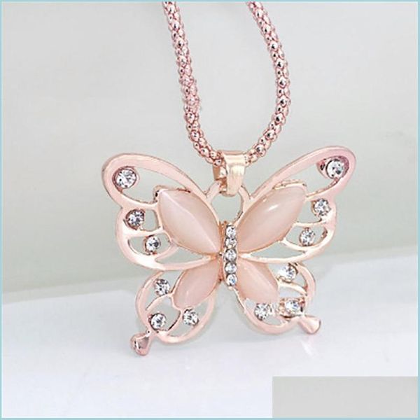 

pendant necklaces korean 18k rose gold plated sweater chain pendant necklace lucky crystal butterfly long animal drop delivery 2021 j dhfkx, Silver