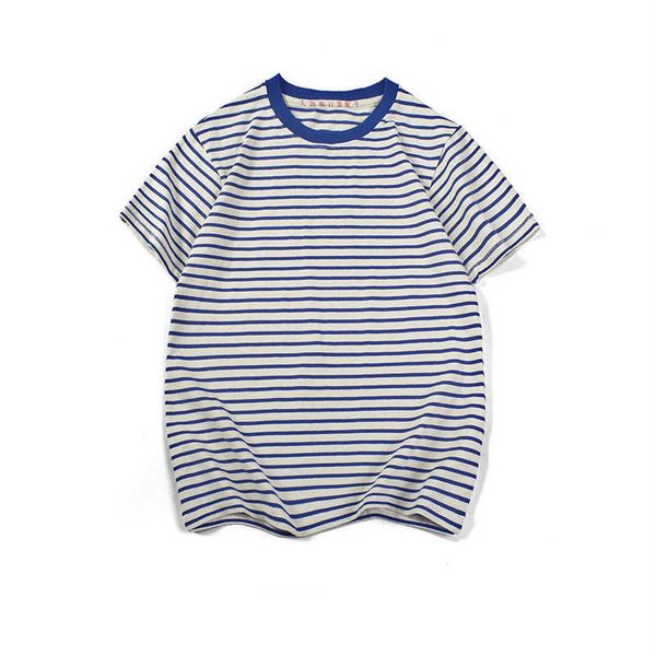 

men's t-shirts akkad kuti vintage men's blue white striped tshirts heavyweight cotton loose casual t shirt men oversized streetwe, White;black