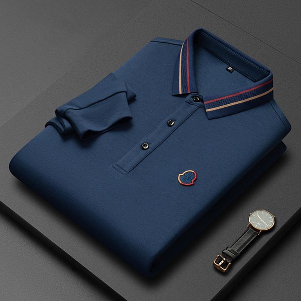 

men's polos mercerized cotton long sleeve tshirt men's autumn lapel highend embroidery casual polo shirt fashion men's wear 2, White;black
