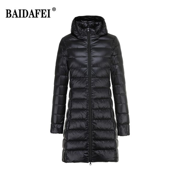 

women's down parkas women spring lightweight packable long down jackets hood removable women female portable fluffy winter puffer jacke, Black