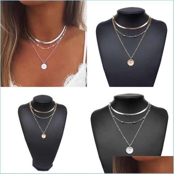 

pendant necklaces gold sier plated necklaces mti storey flower alloy women pendants jewelry solid color neck chain personality simpli dhd2t, Silver