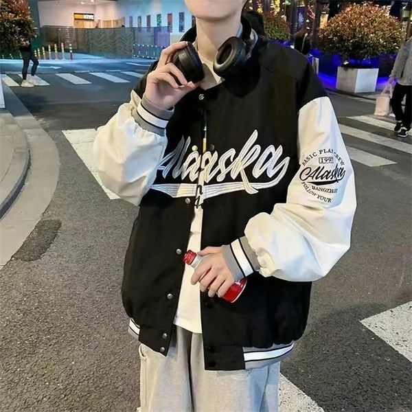 

men's jackets baseball uniform varsity jackets for men oversize thin letter embroidery college bomber coat women pocket vintage clothes, Black;brown