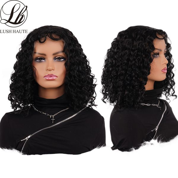 

short curly bob wigs synthetic kinky curly middle part lace hair wigs heat resistant pre plucked with baby hairfactory direct, Black