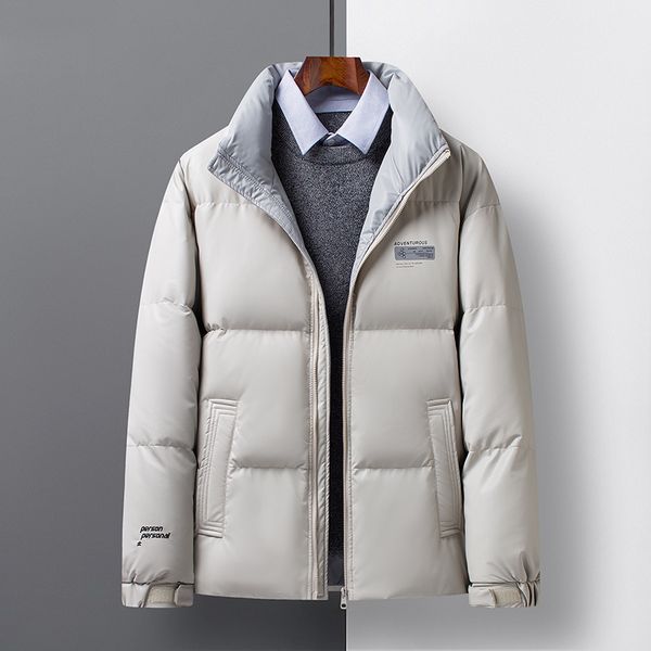 

men's down parkas white coat men winter fashion leather short down ultralight coats thick warm loose stand collar business jackets 2210, Black