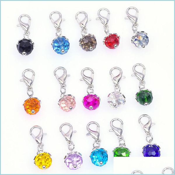 

charms 20pcs mix colors crystal birthstone dangles birthday stone pendant charms beads with lobster clasp fit for floating locket 919 dhogd, Bronze;silver