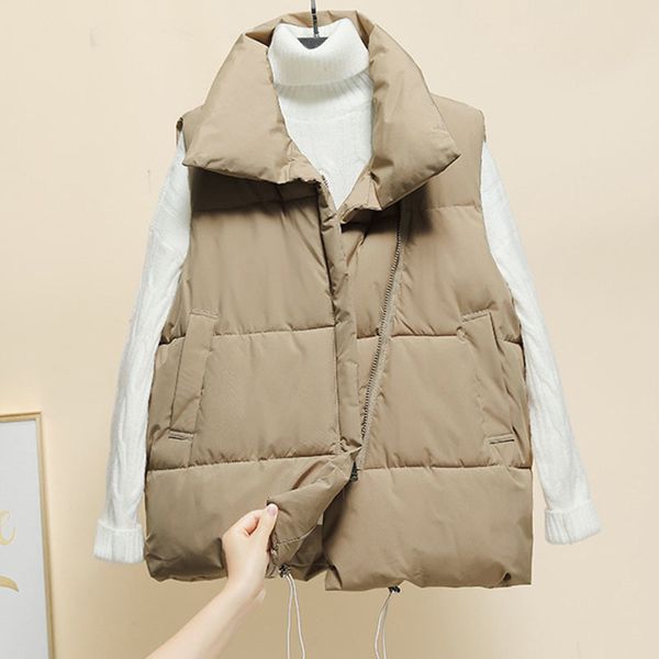 

women's vests women solid color turndown collar women vest autumn winter zipper down cotton vest coat fluffy cotton vest f548 221007, Black;white