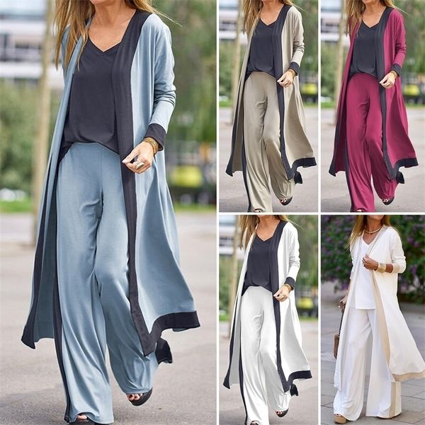 

women's two piece pants autumn winter 1 set stylish cardigan coat sling pants homewear set three-piece women outfit color block for off, White
