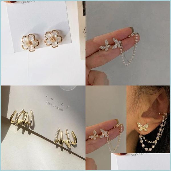 

stud korean elegant cute rhinestone butterfly stud earrings for women girls fashion metal chain jewelry gifts 119 d3 drop delivery 202 dhvmc, Golden;silver