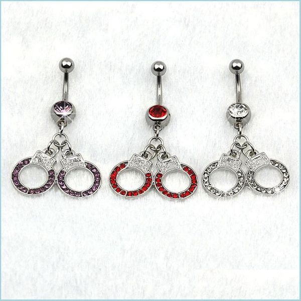 

navel bell button rings handcuffs belly navel rings button ring for women men plated sier mticolor crystal rhinestone jewelry gift 9 dhqxv, Silver