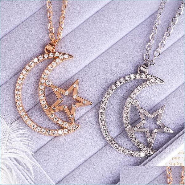 

pendant necklaces moon star pendant necklace lovers engagement jewelry rhinestone necklaces 124 m2 drop delivery 2021 pendants sexyhan dhts2, Silver